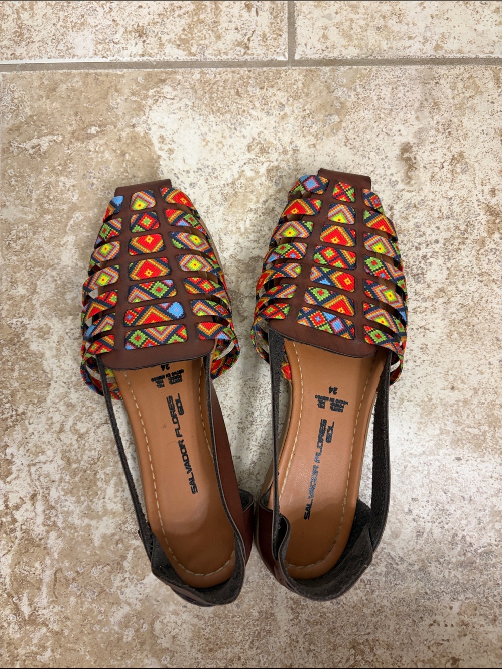 Brown Multicolor Woven Flats